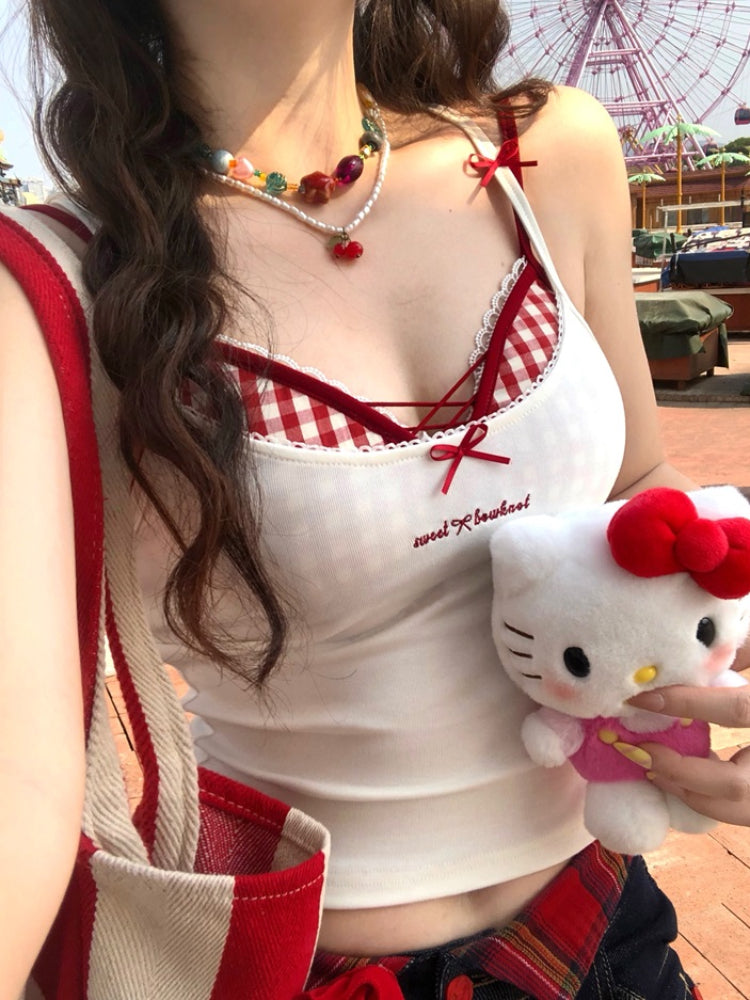 Hot Pop Ribbed Lace-Up Cami & Gingham Bralette Sets-ntbhshop