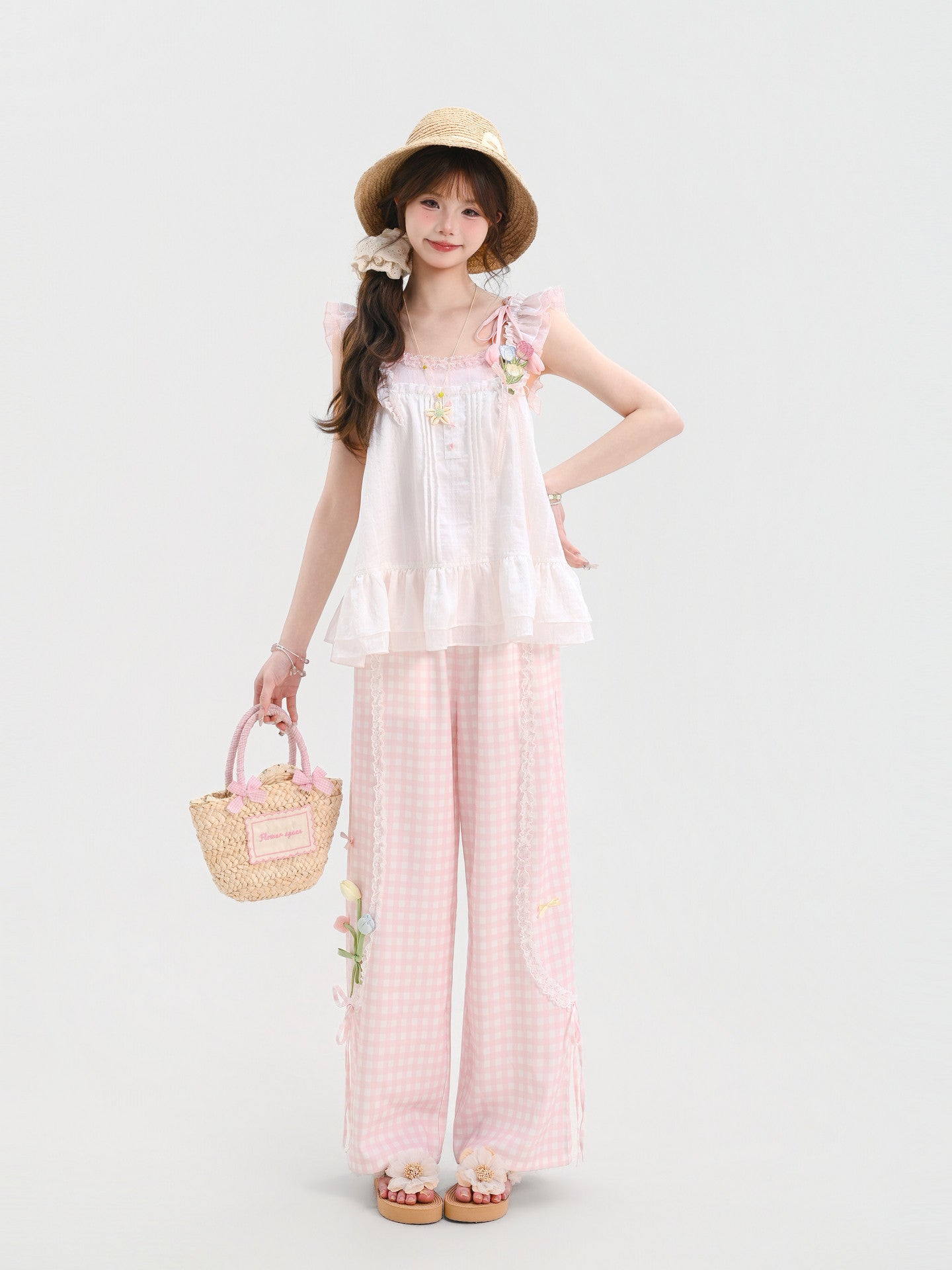 Tulip Bloom Meadow Check Pants-Bottoms-ntbhshop