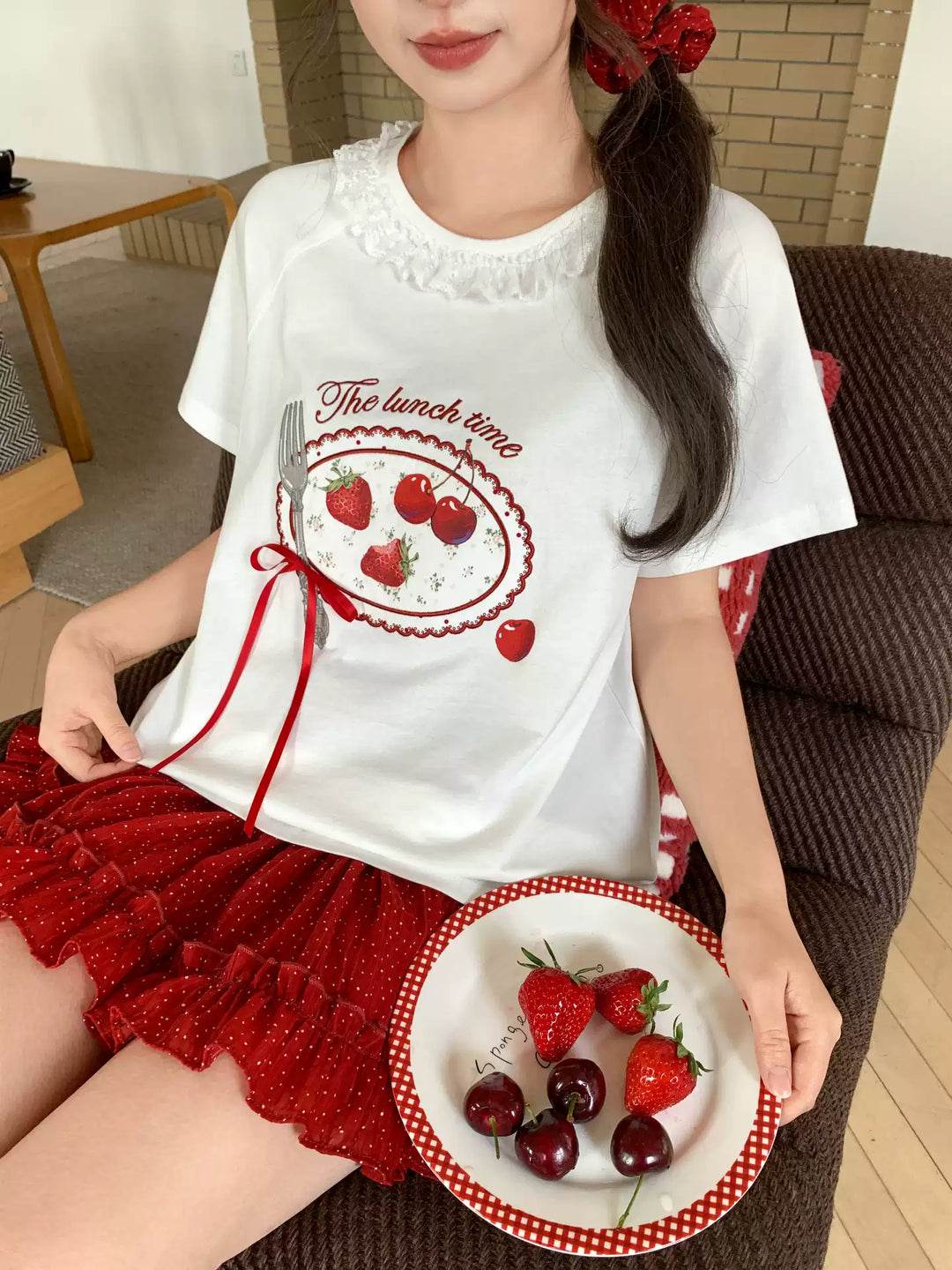 Strawberry Lunch Cotton Tee-Tops-ntbhshop
