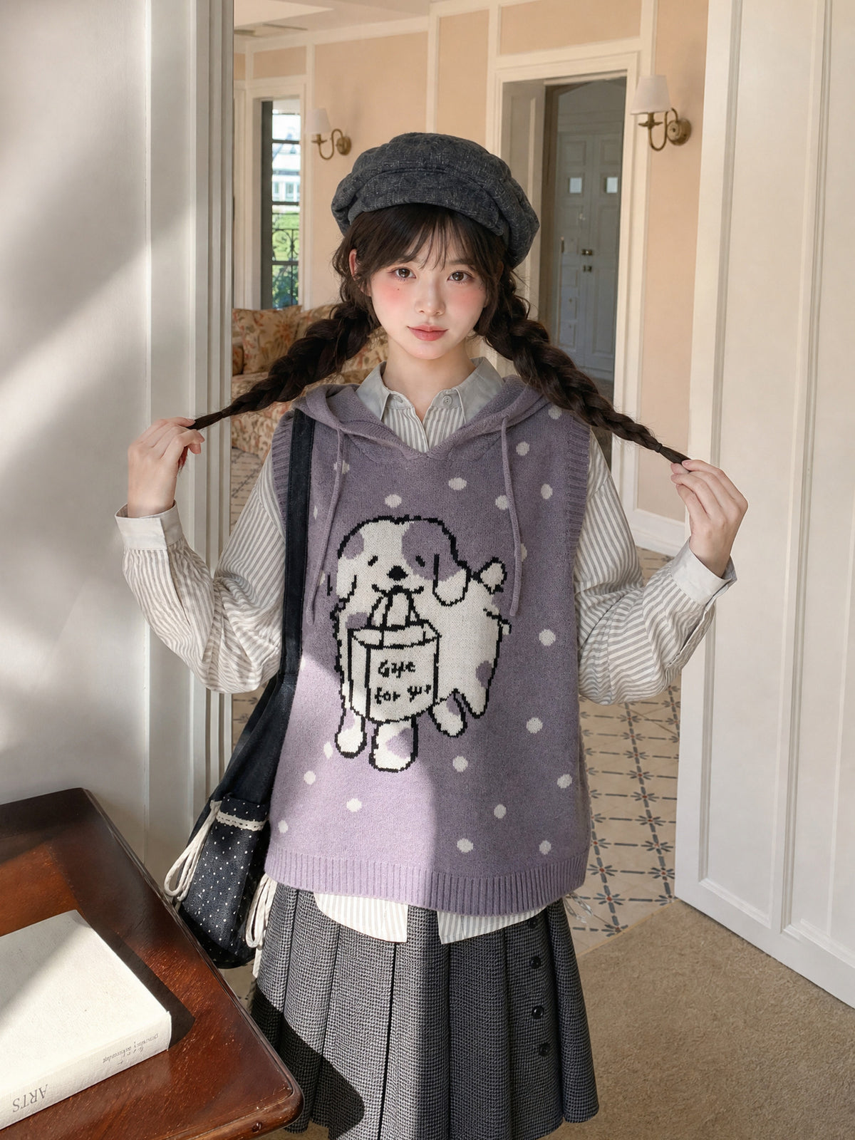 Puppy Dottie Hooded Knit Vest-Outerwear-ntbhshop