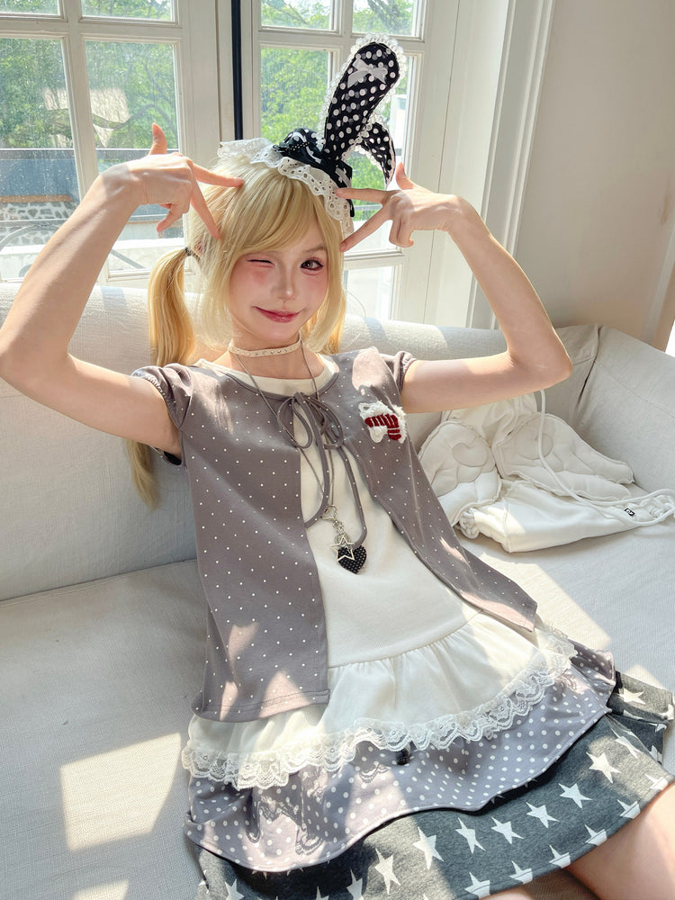 Polka Dot Kitten Layer Tee-Tops-ntbhshop