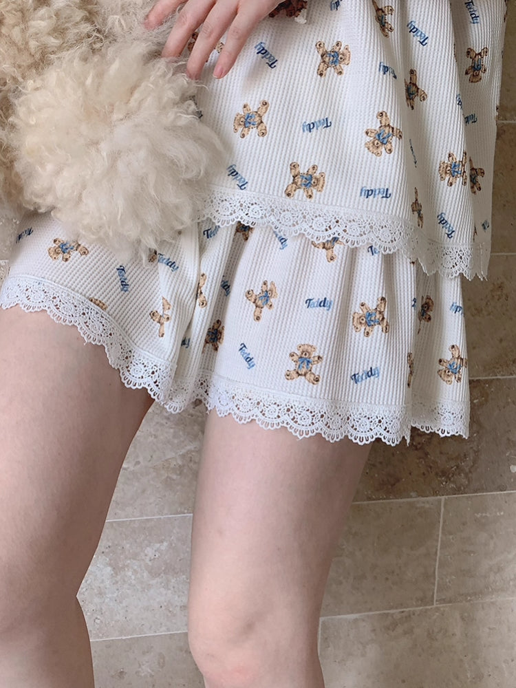 Vintage Bear Waffle Pajama Set-Sets-ntbhshop