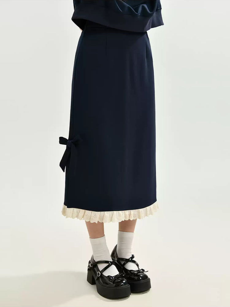 Navy Ribbon Lace Skirt-Bottoms-ntbhshop