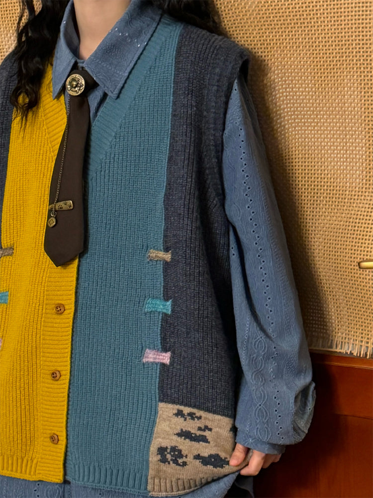 Campus Mosaic Knit Vest-Outerwear-ntbhshop