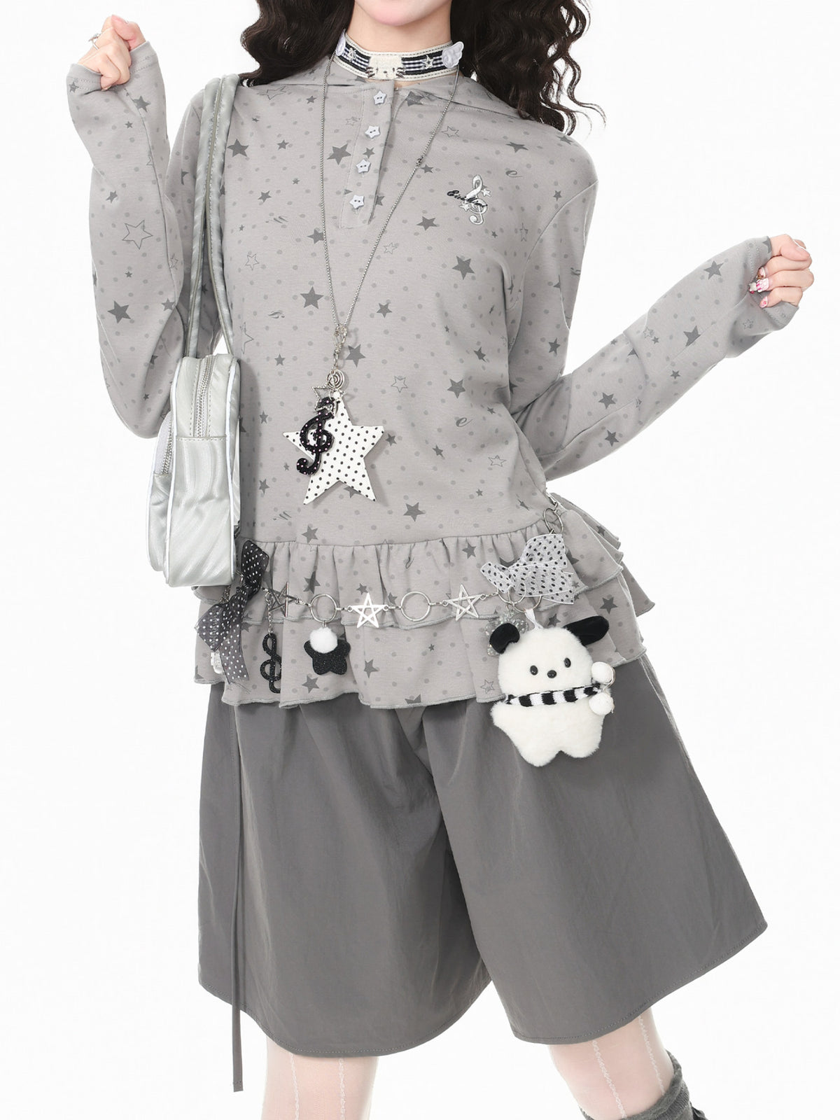 Starlit Dots Peplum Hoodies-Outerwear-ntbhshop