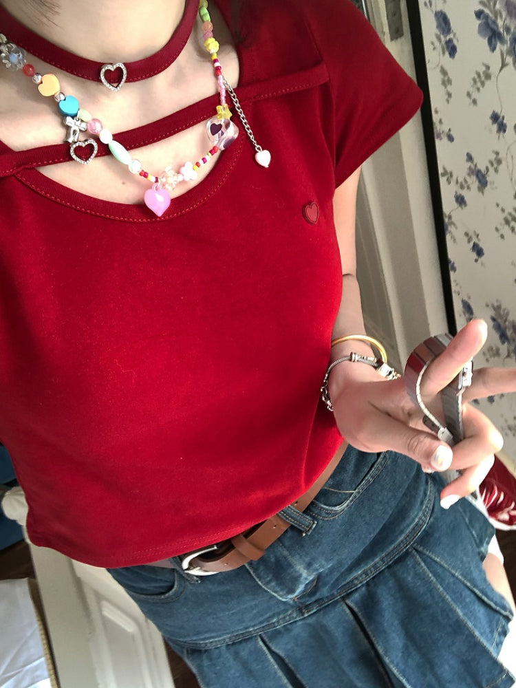 Dopamine Girl Love Necklace Crop Tops-ntbhshop