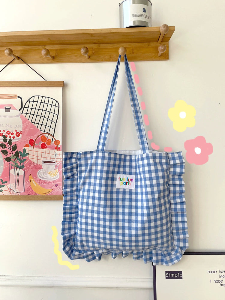 Candy Series Ruffle Plaid Tote Bags-ntbhshop