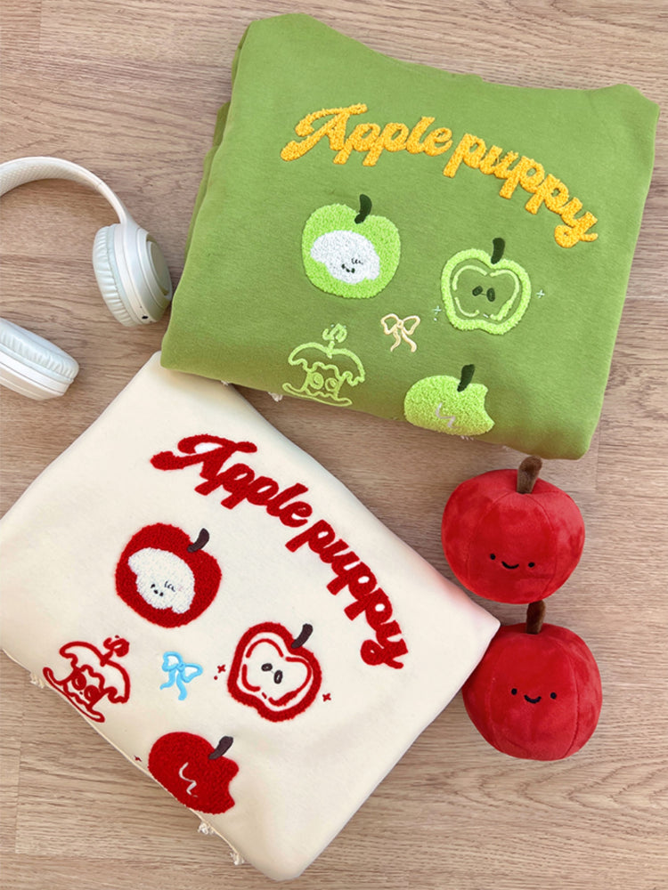 Apple Puppy Embroidery Hoodies-ntbhshop