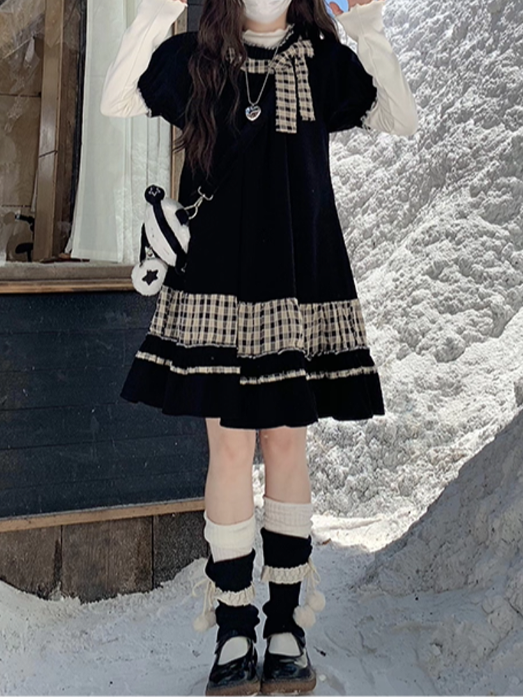 Toffee Ribbon Corduroy Cake Dresses-ntbhshop