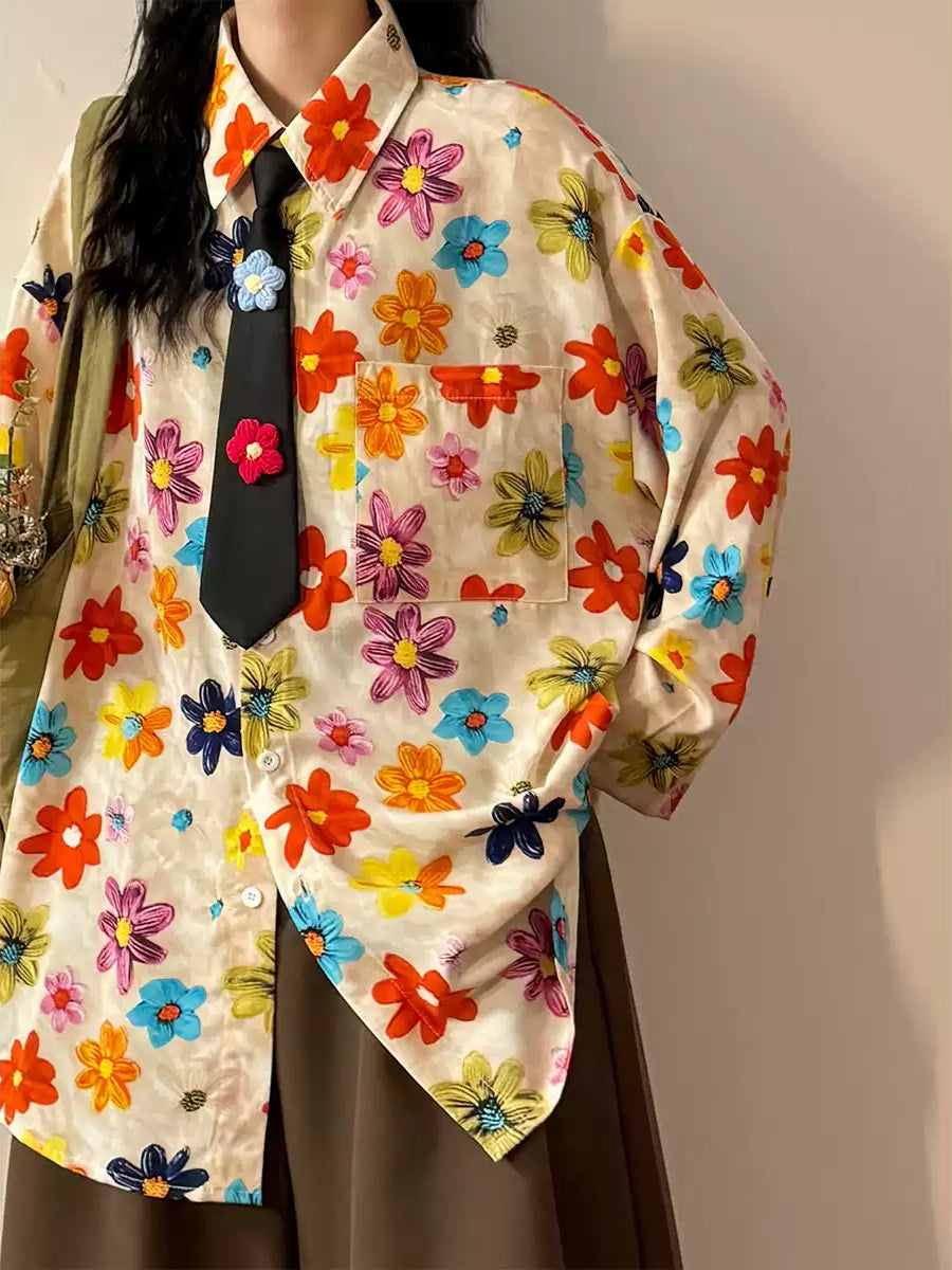 Paintbox Flowers Tie Shirt-Tops-ntbhshop