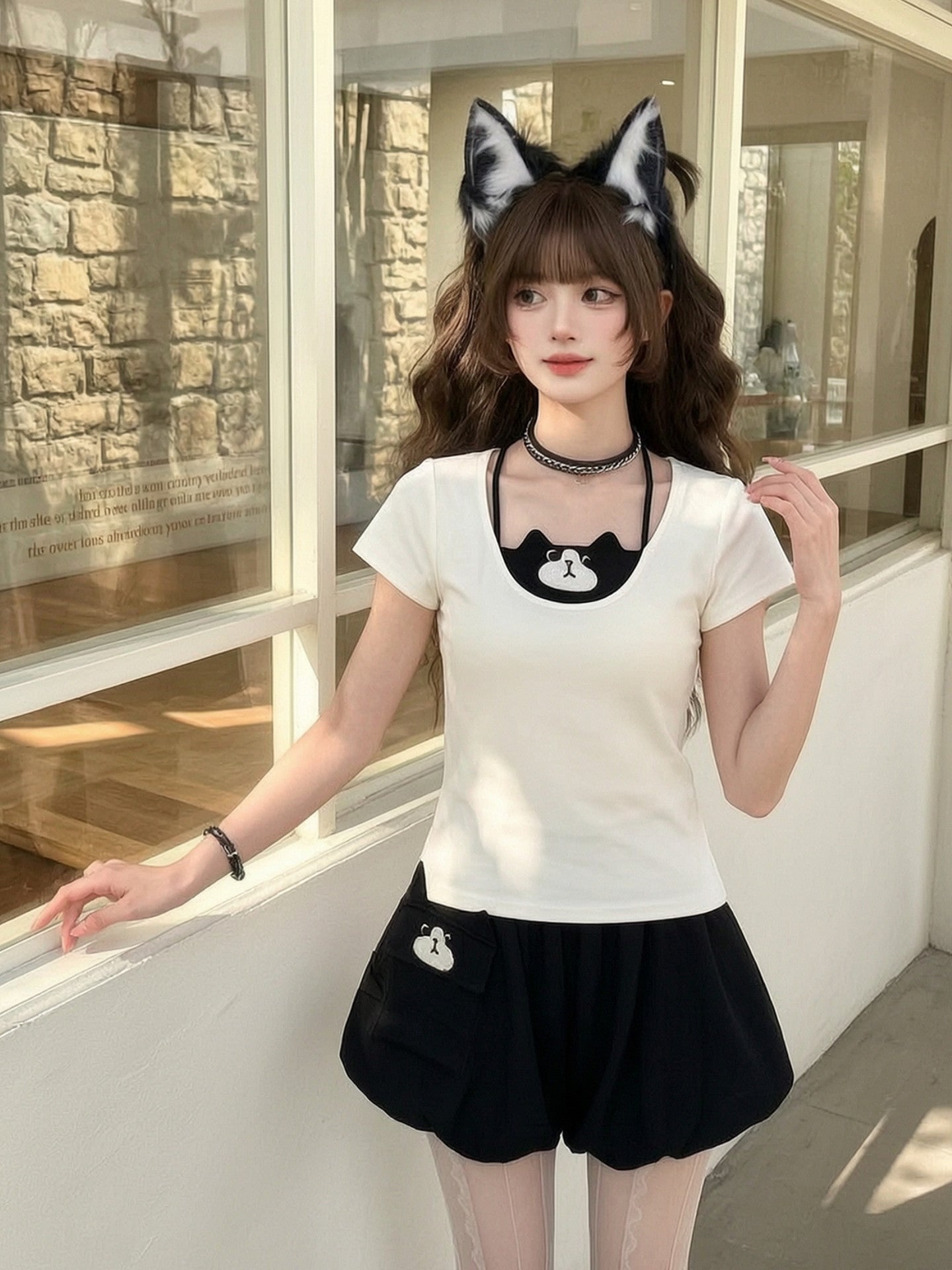 Milk Cat Halter Tee-Tops-ntbhshop