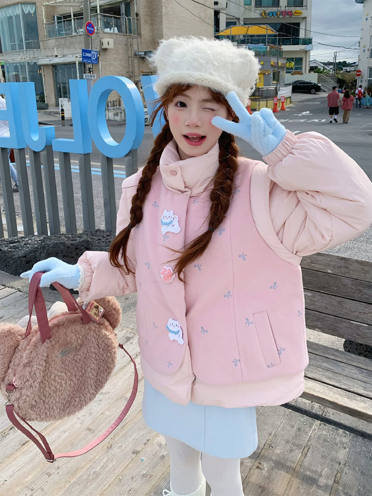 Blossom Bow Meow Puffer Jacket-Outerwear-ntbhshop