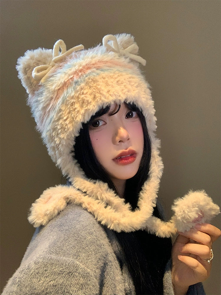 Snowy Kitten Bow Plush Hats-ntbhshop