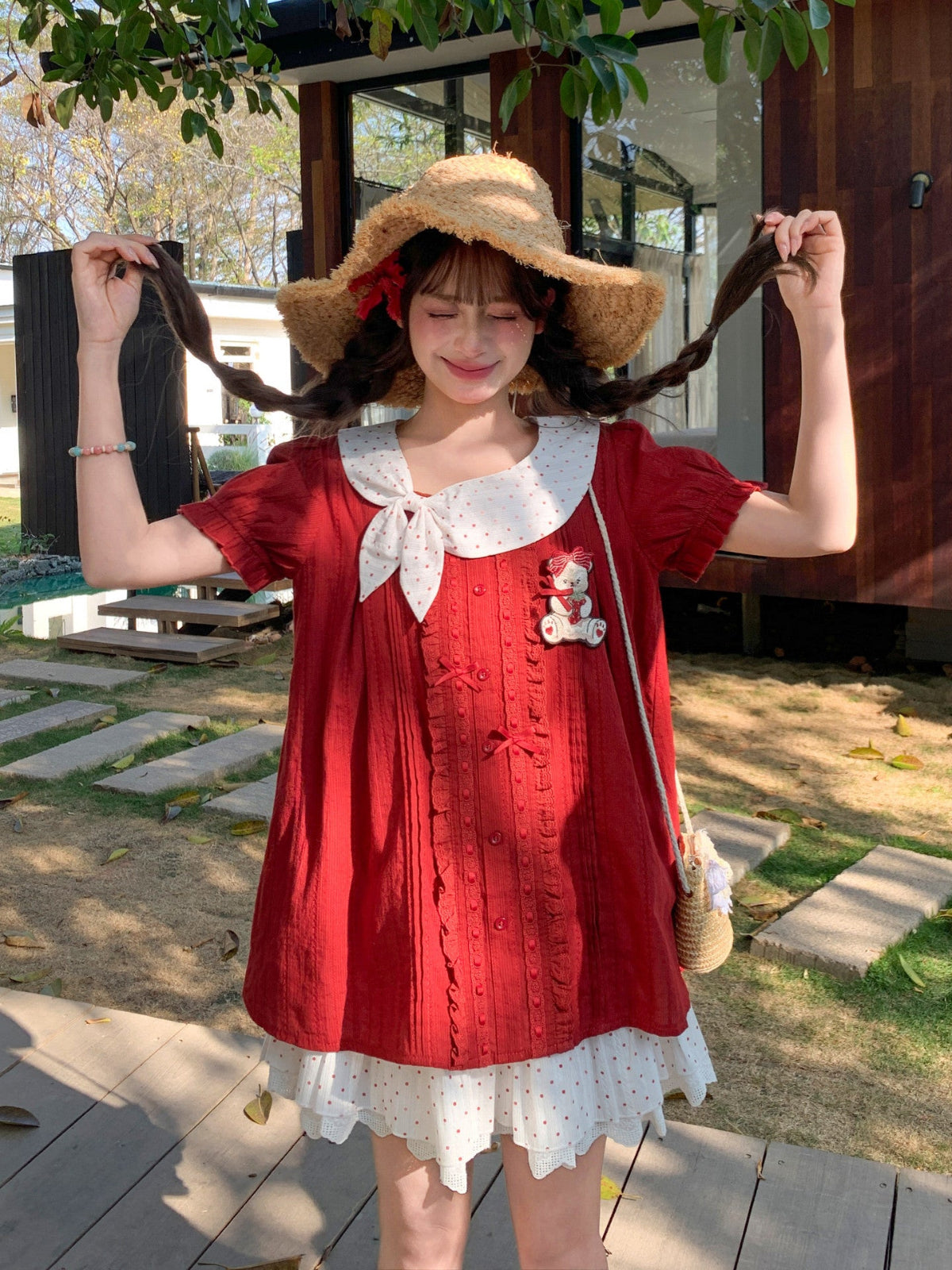 Cherry Dot Sailor Blouse-Tops-ntbhshop