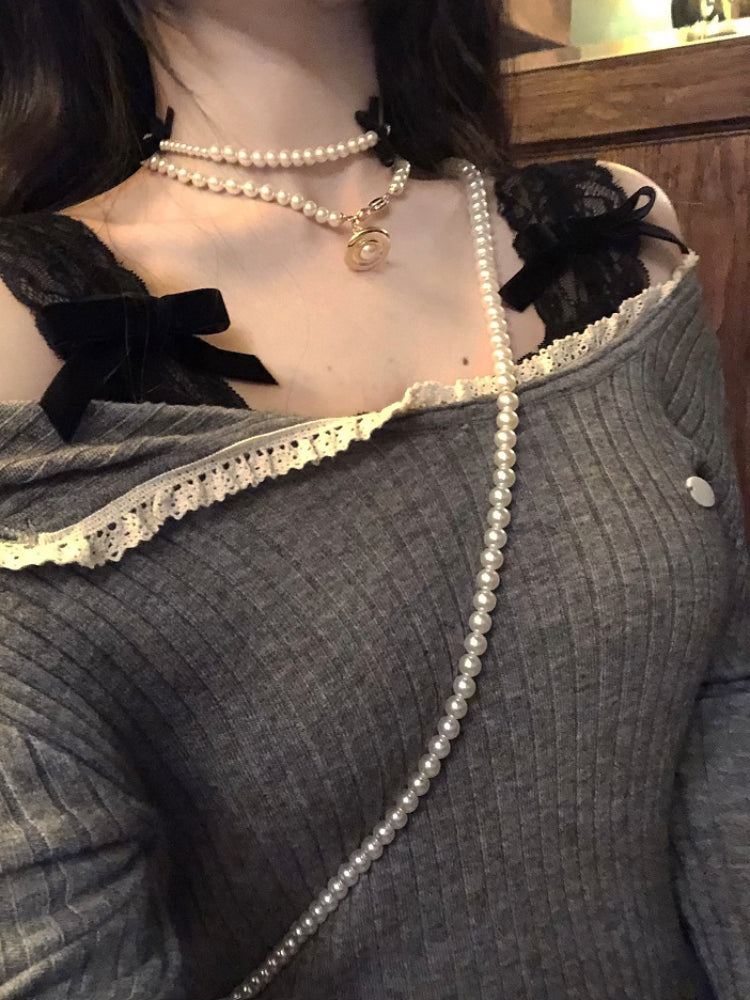 Swan Poise Lace Knit Tops-ntbhshop