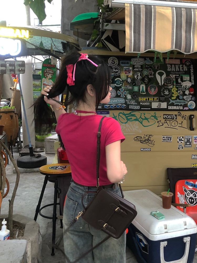 Dopamine Girl Love Necklace Crop Tops-ntbhshop