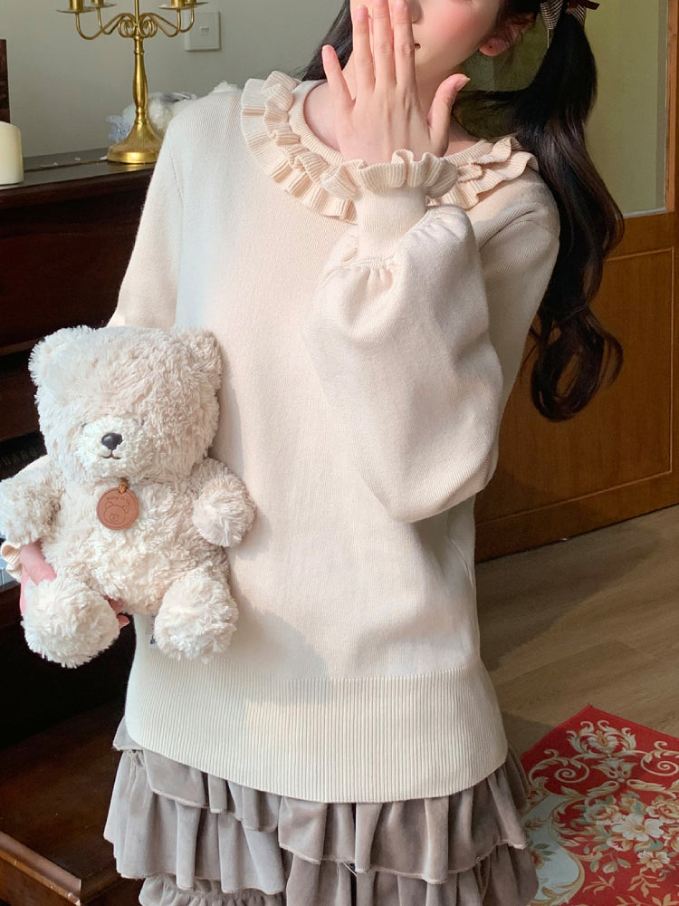 Lolita Bow Puff Sleeve Knit Tops-ntbhshop