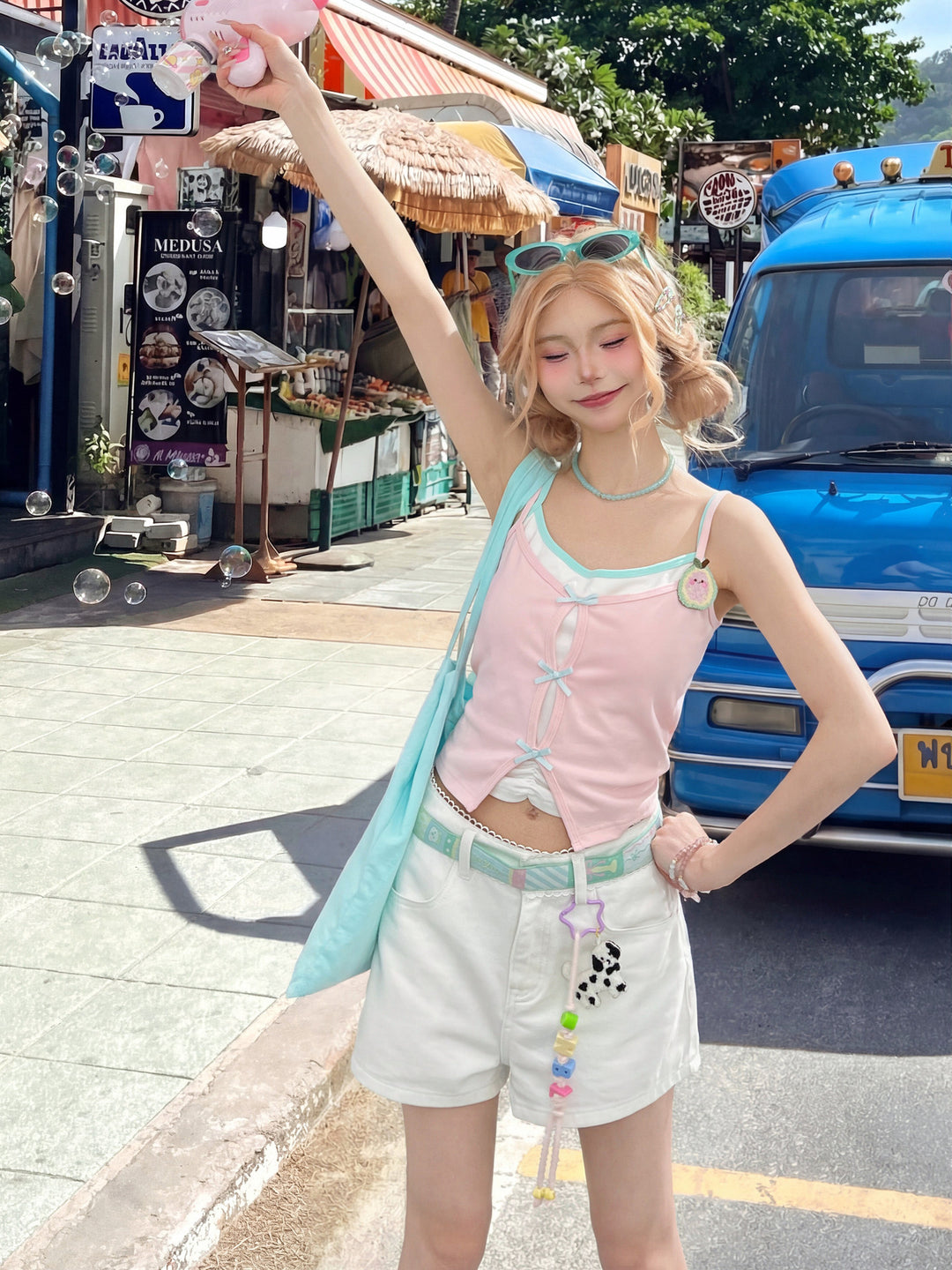 Guava Pop Layer Bra Camisole-Tops-ntbhshop