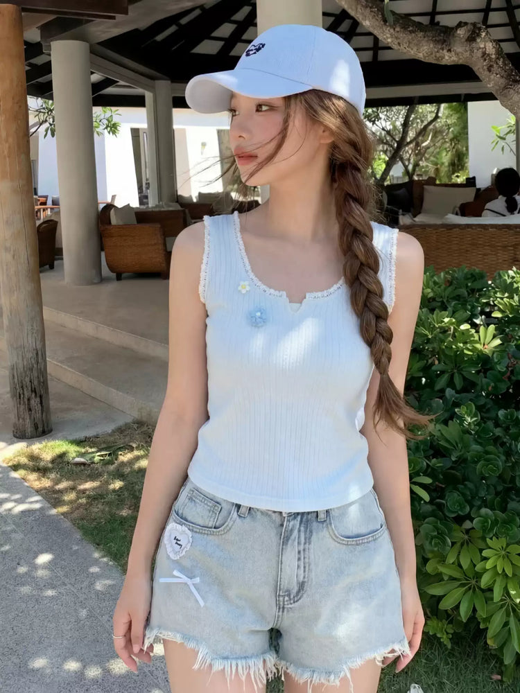 Custard Milk Knit Tank Tops-Tops-ntbhshop