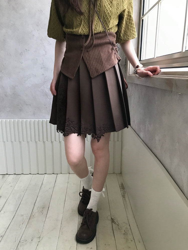 Fernlace Vintage Brown Pleated Skirt-Bottoms-ntbhshop