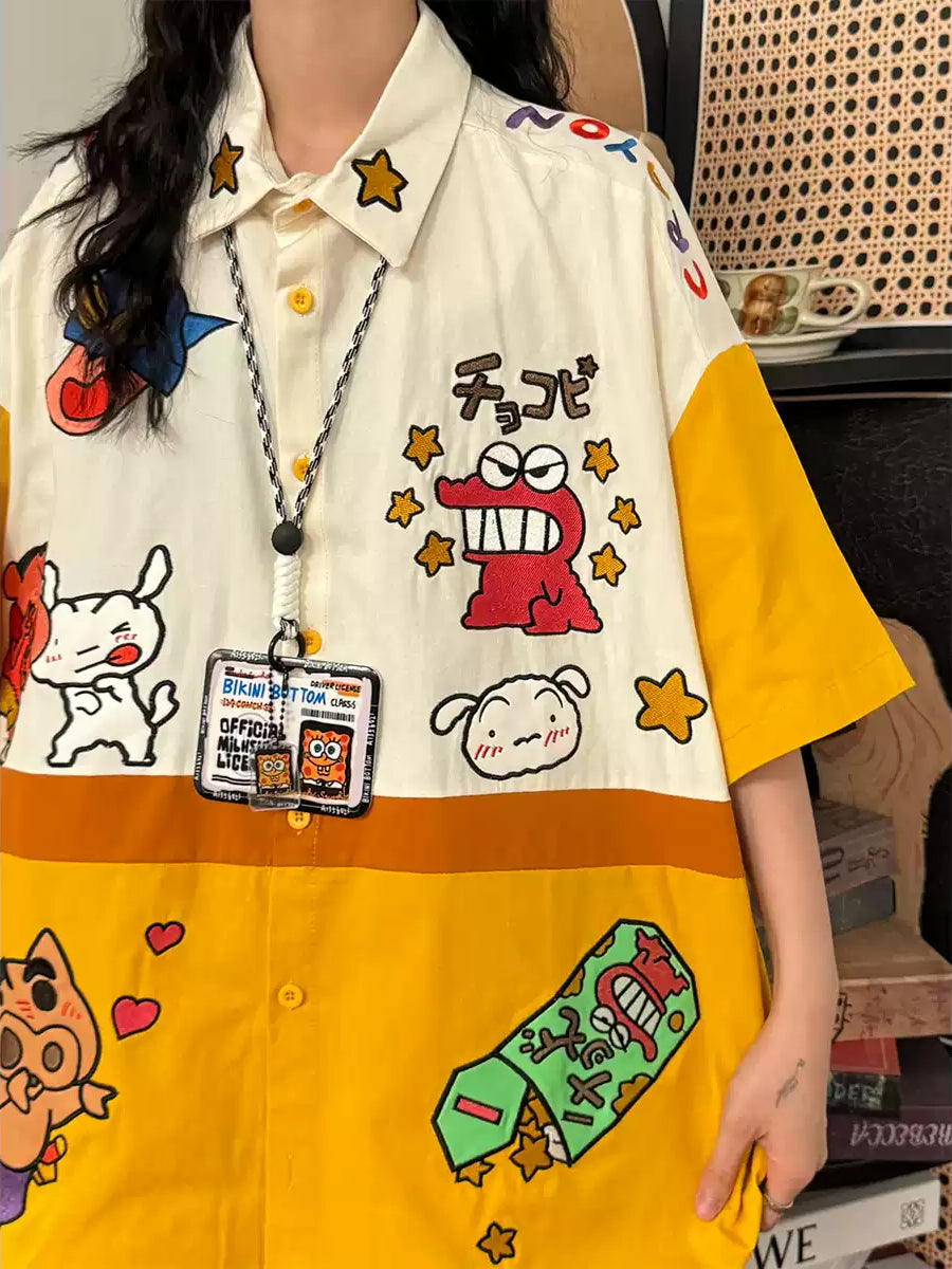 Lucky Star Cartoon Patch Shirts-Tops-ntbhshop