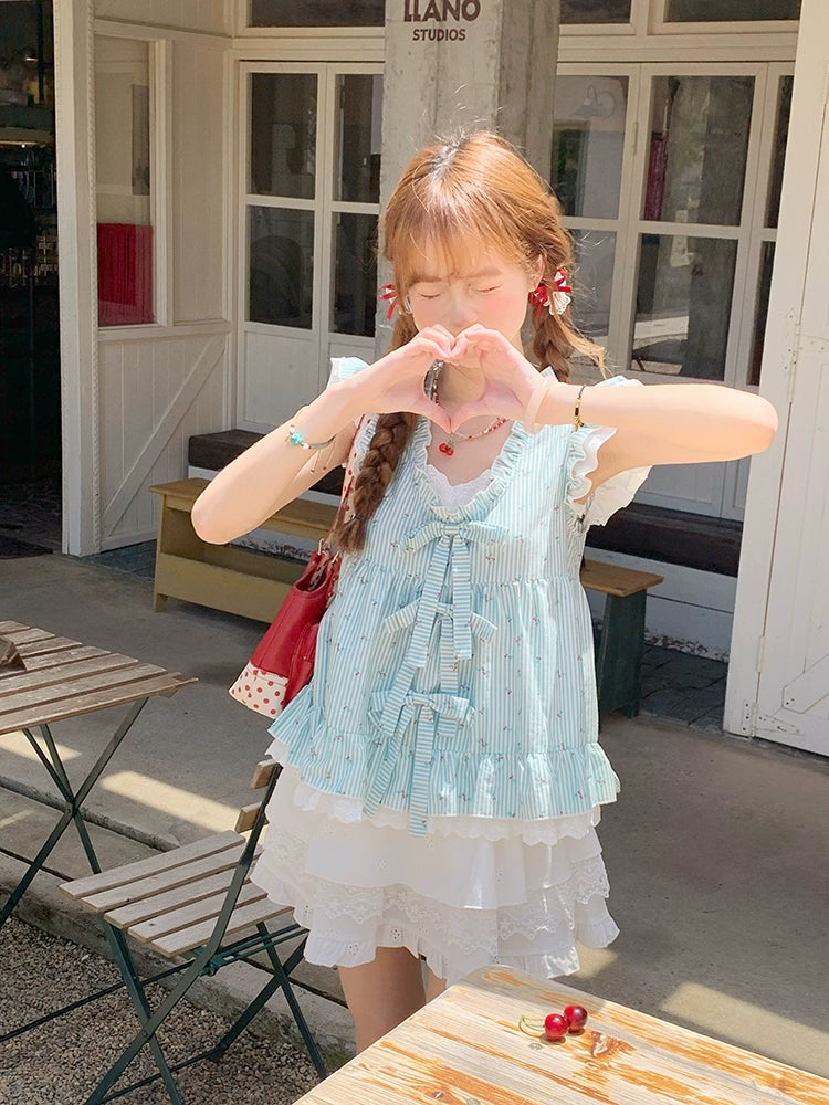 Minty Berry Fairy Sleeve Blouse & Layer Cake Skirt-ntbhshop