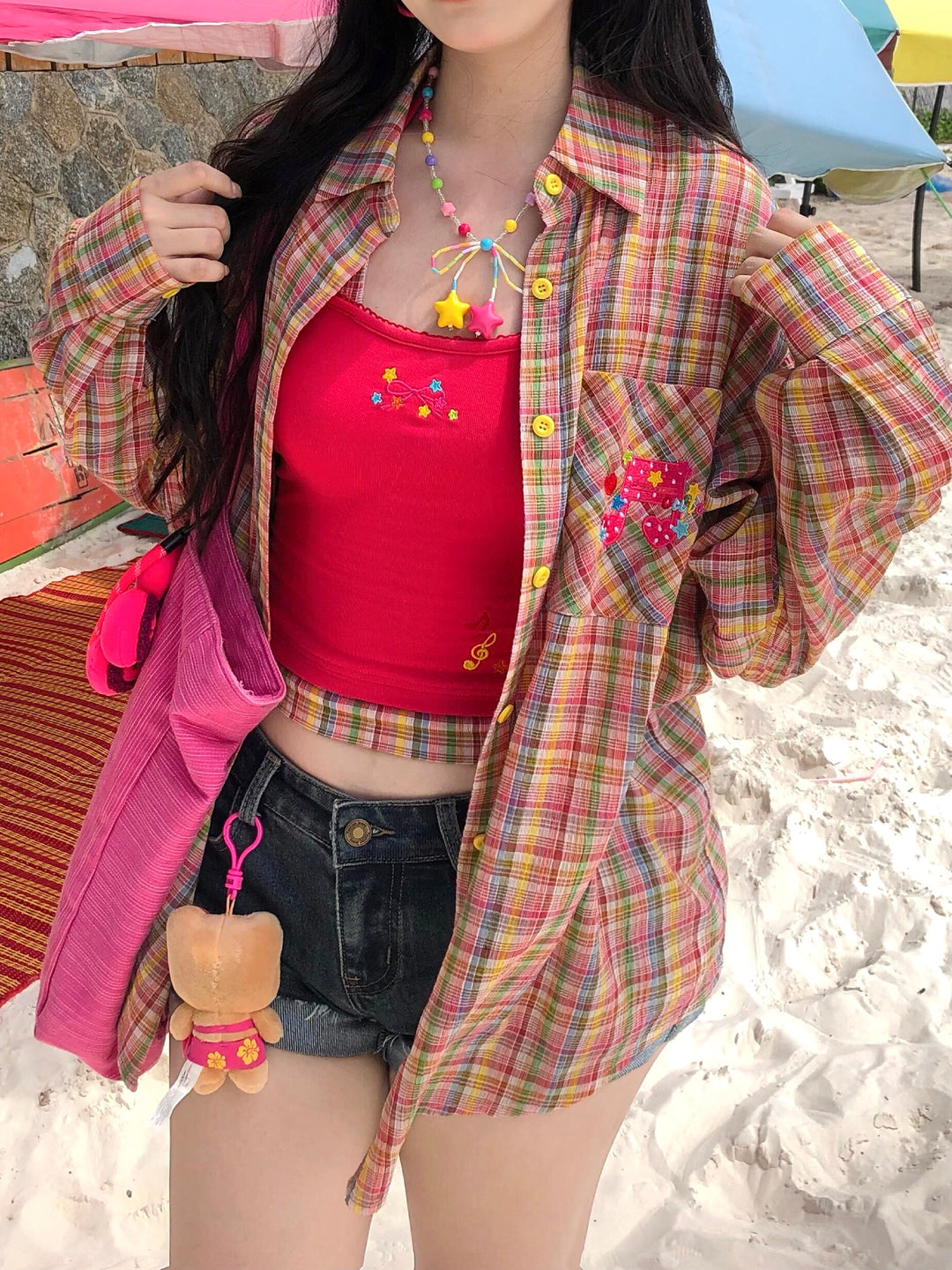 Fruit Punch Cotton Plaid Shirts-Tops-ntbhshop