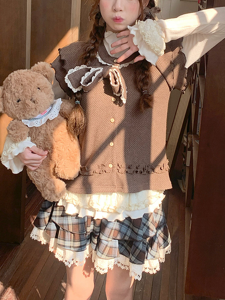 Milk Coffee Bear Vest, Blouse & Skirt-ntbhshop