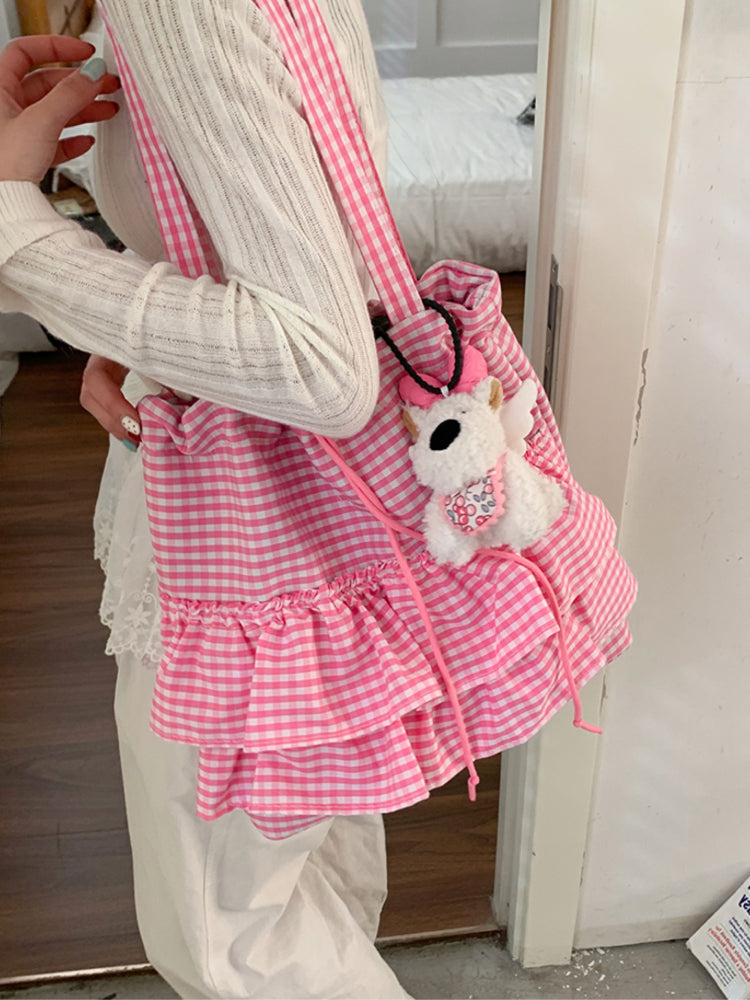 Cloud Check Gingham Ruffle Tote Bags-ntbhshop
