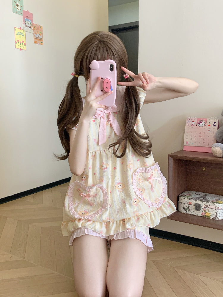 Peach Puff Fairy Sleeve Pajama Set-ntbhshop