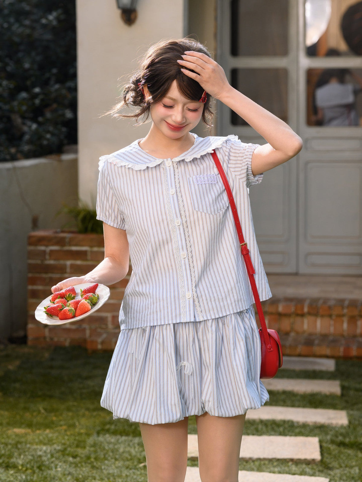 Breeze Stripe Blouse & Bubble Skirt-Sets-ntbhshop