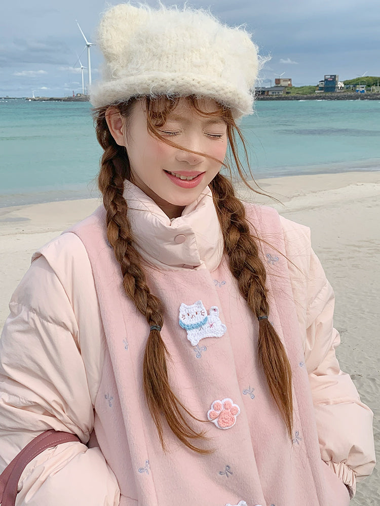 Blossom Bow Meow Puffer Jacket-Outerwear-ntbhshop