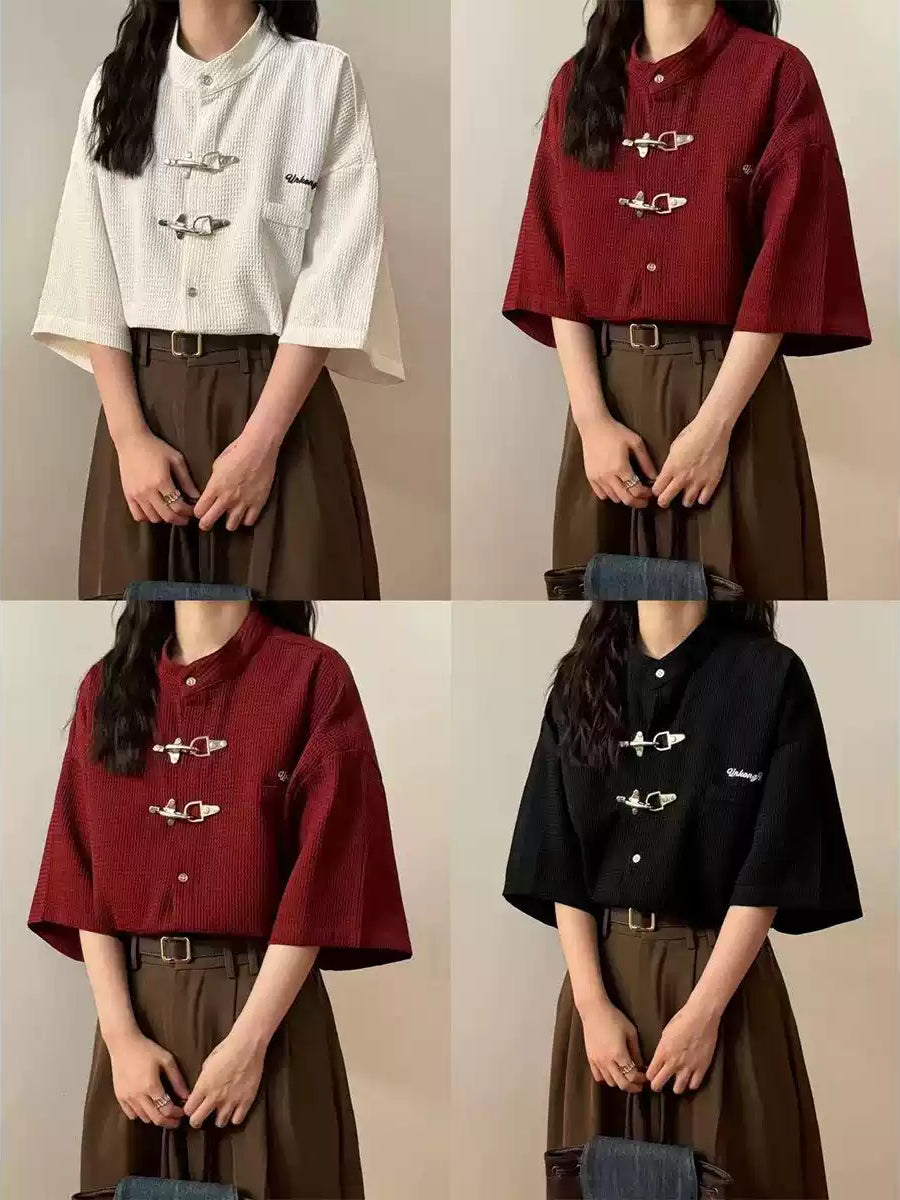 Crimson Toggle Waffle Shirts-Tops-ntbhshop