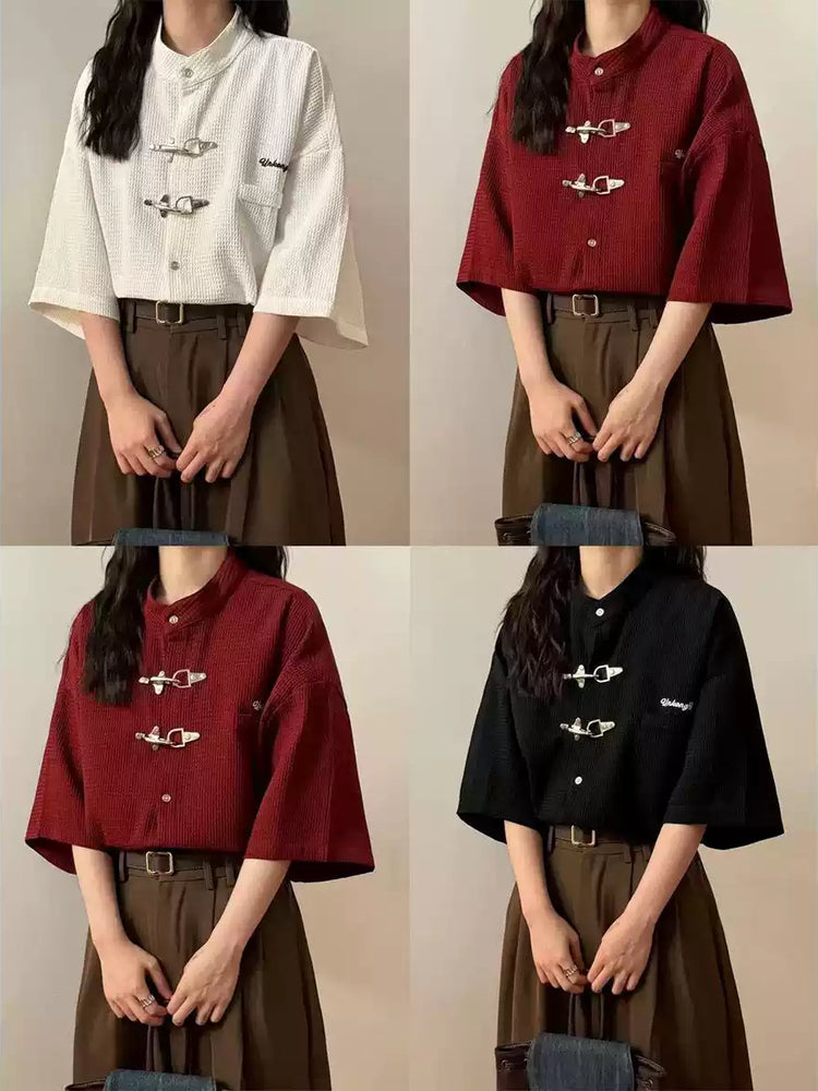 Crimson Toggle Waffle Shirts-Tops-ntbhshop