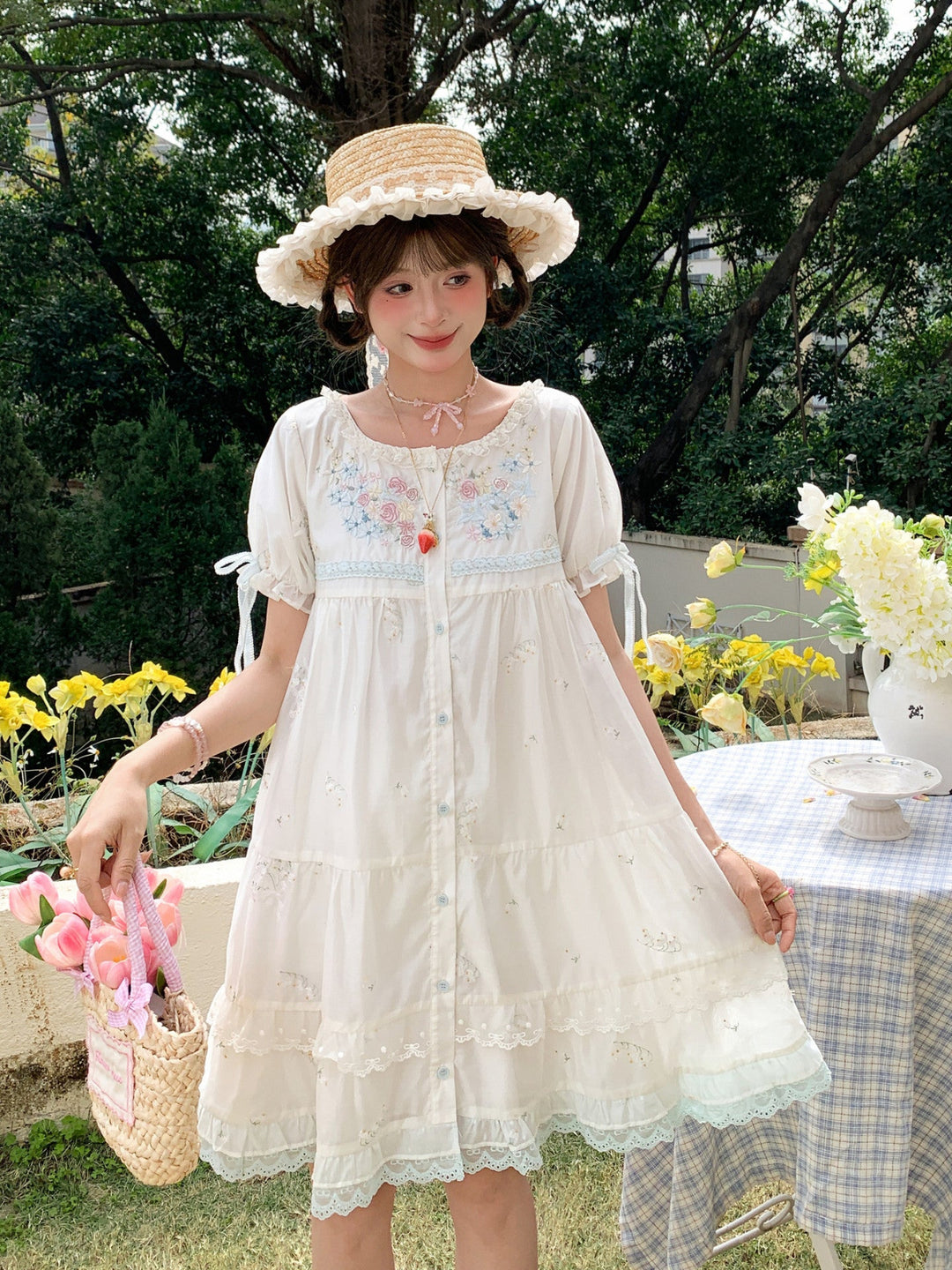 Petal Bloom Embroidered Lyocell Dress-Dresses-ntbhshop