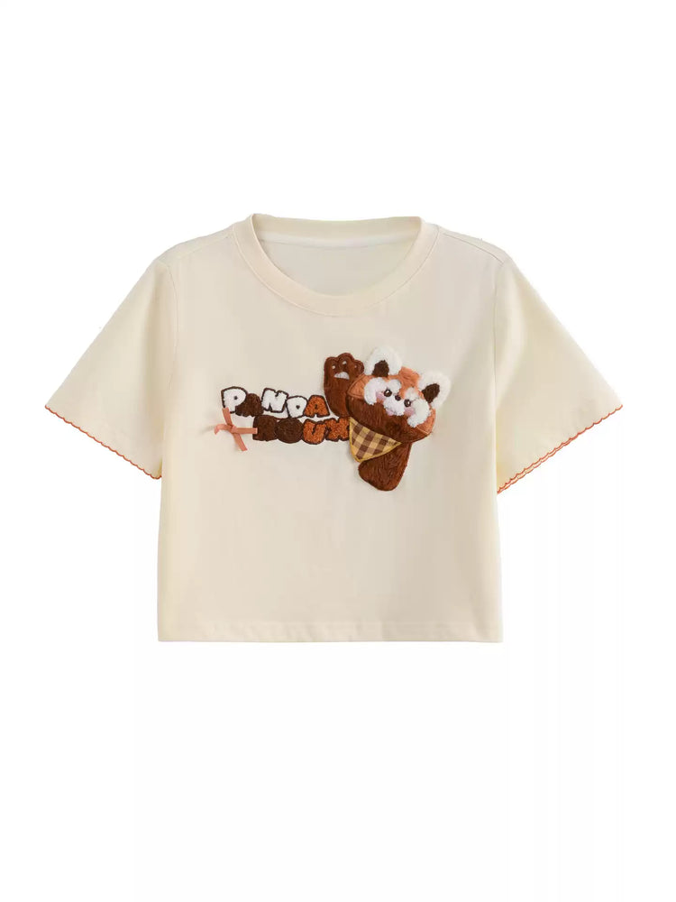 Red Panda Patch Crop Tee-Tops-ntbhshop
