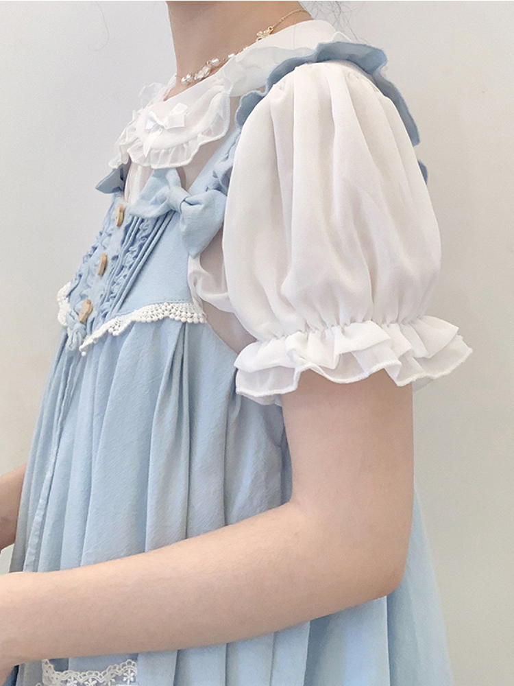 Misty Petal Sheer Bow Doll Collar Blouses-ntbhshop