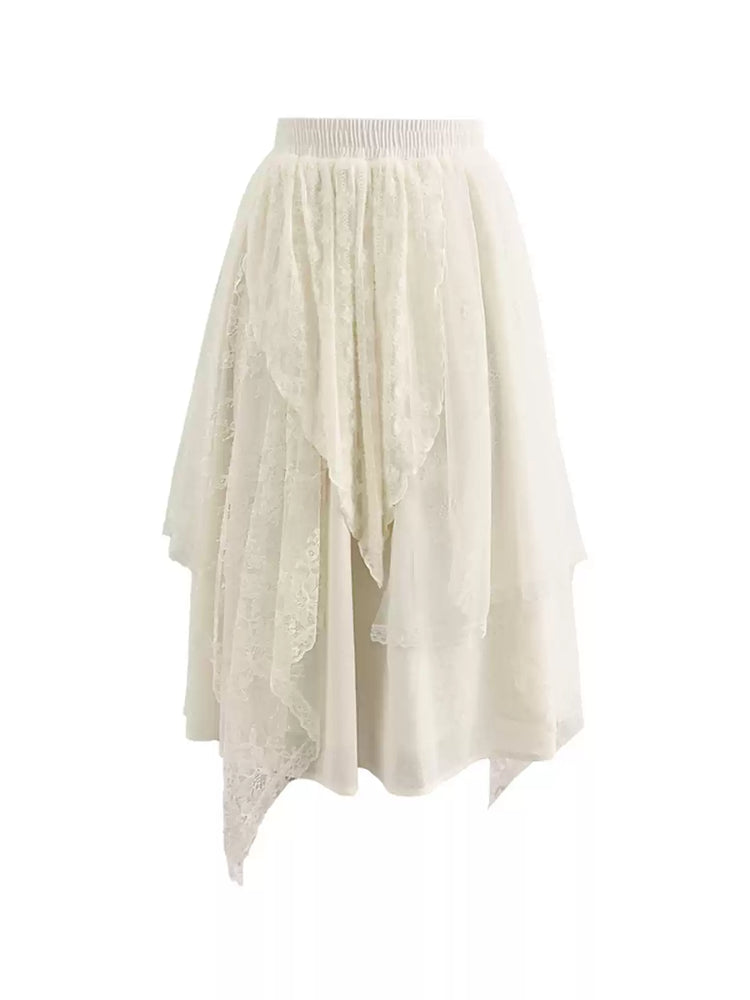 Snow Veil Lace Midi Skirt-Bottoms-ntbhshop