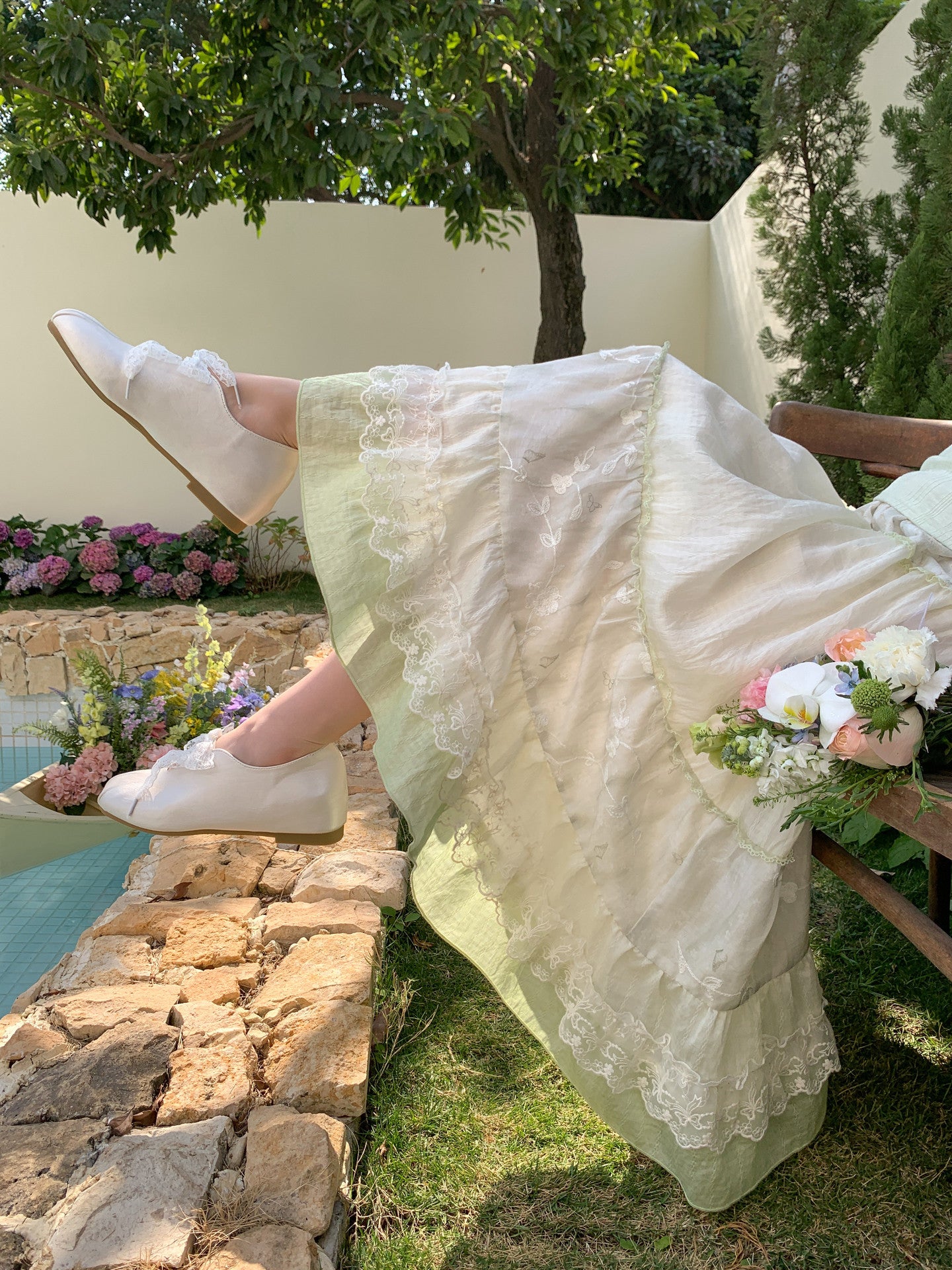 Sage Petal Layer Skirt-Bottoms-ntbhshop