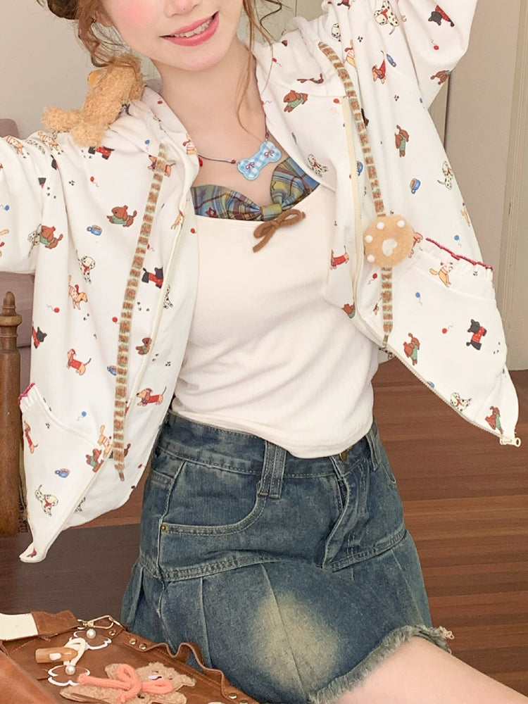 Puppy Play Crop Jacket & Denim Skirt-ntbhshop