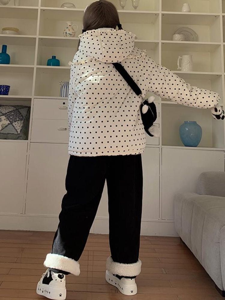 Kitten Padded Polka Hoodie Jacket-ntbhshop