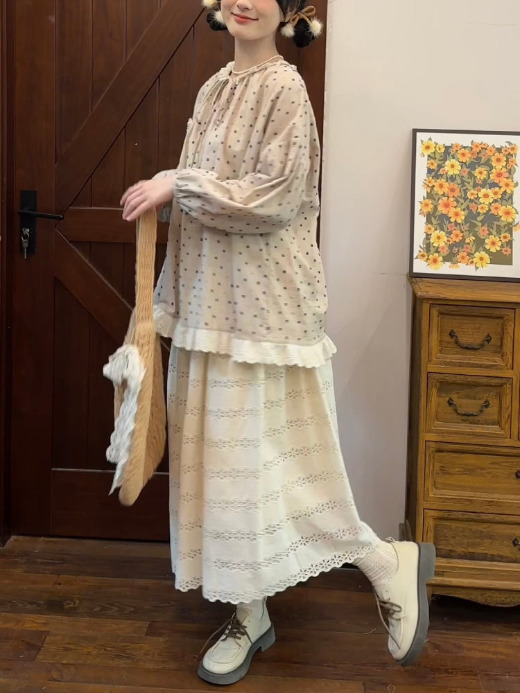 Tea House Dot Lace Collar Blouse-ntbhshop