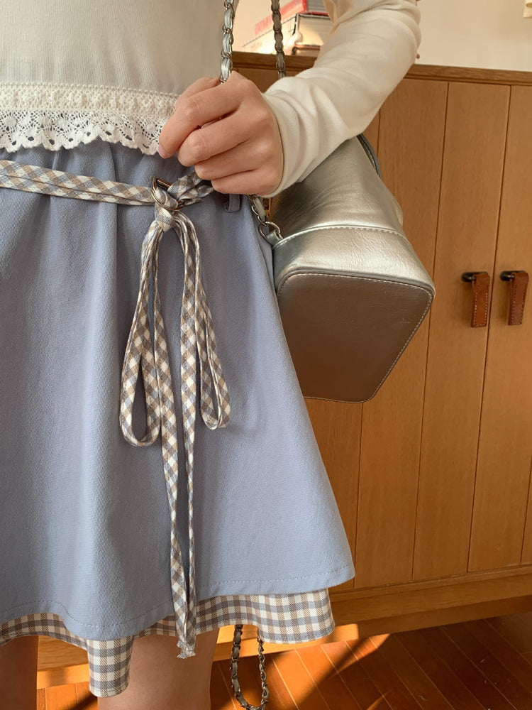 Cloud Frost Gingham Layer Skirt-Bottoms-ntbhshop