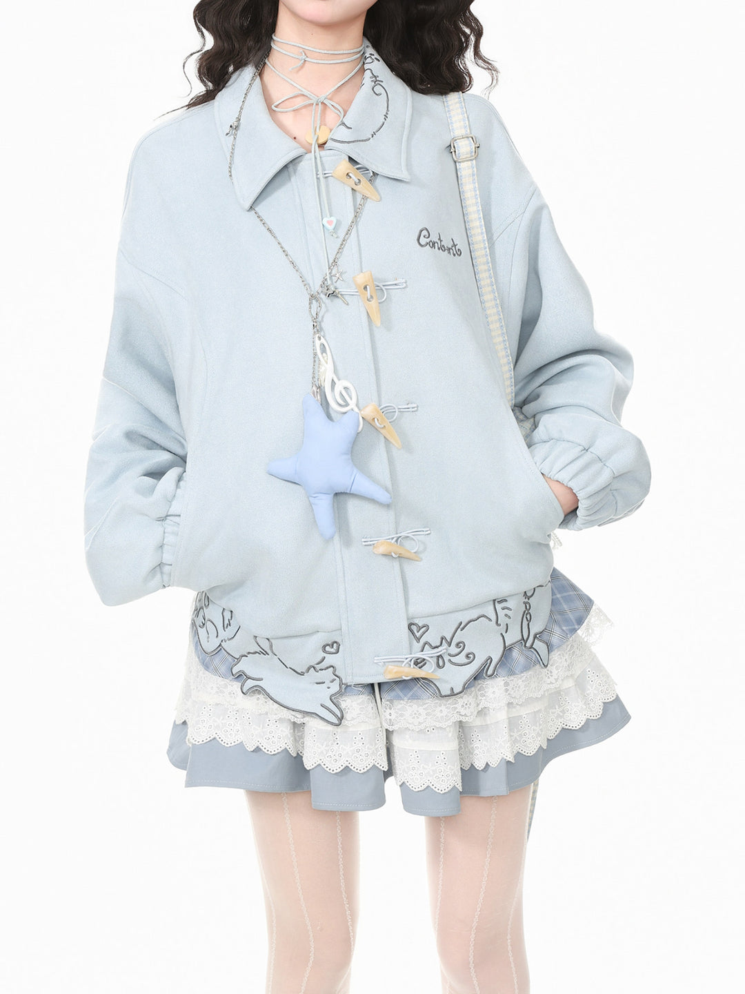 Scribble Cat Suede Jackets-Outerwear-ntbhshop