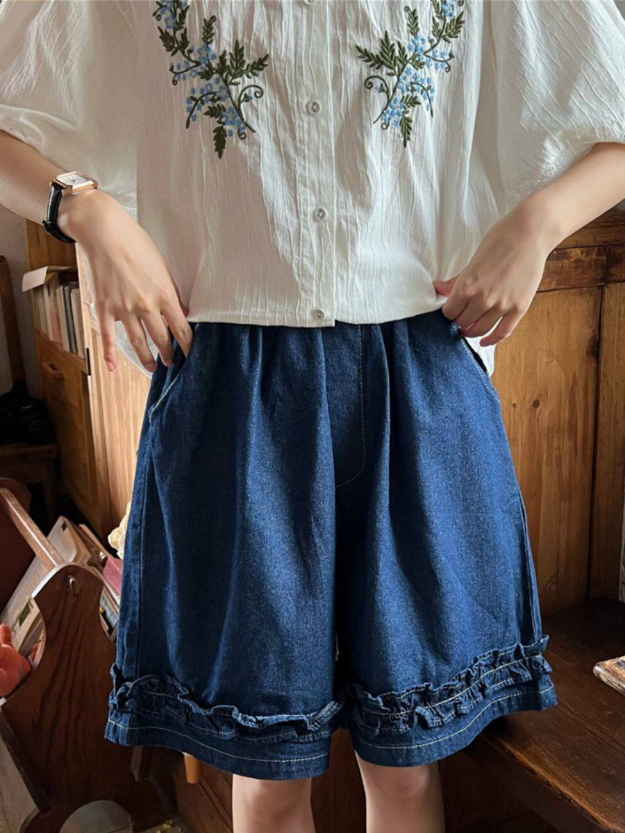 Blue Meadow Ruffle Shorts-Bottoms-ntbhshop