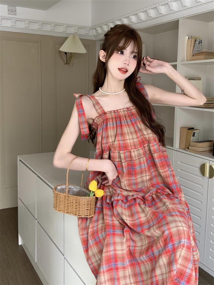 Cherry Glace Vintage Plaid Maxi Dress-ntbhshop