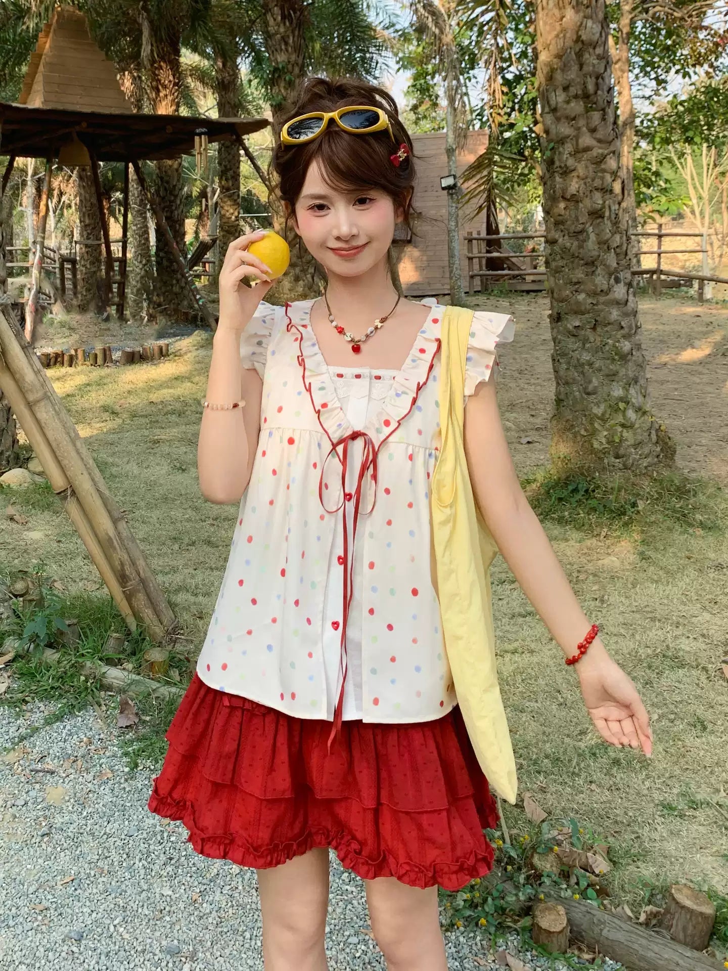 Candy Dot Babydoll Blouse-Tops-ntbhshop