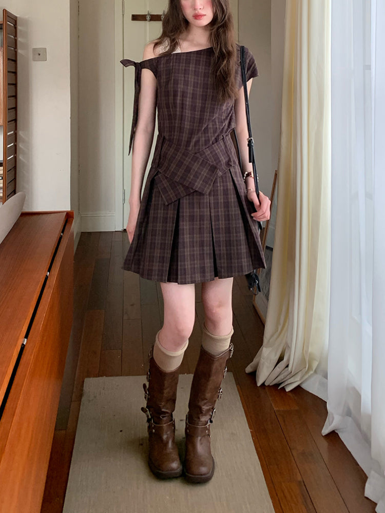 Oakmere Off-Shoulder Plaid Dress-ntbhshop