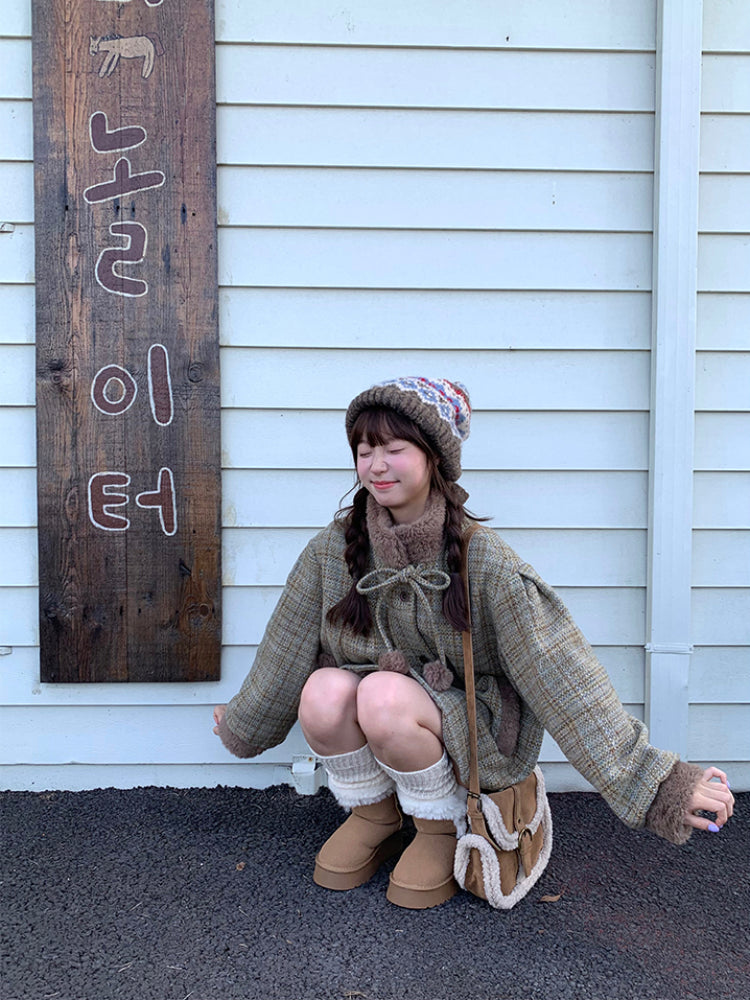 Tweed Teddy Pompom Coat & Skirt-ntbhshop