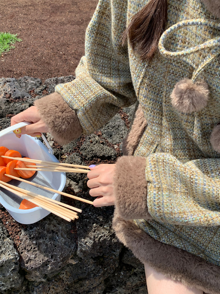 Tweed Teddy Pompom Coat & Skirt-ntbhshop